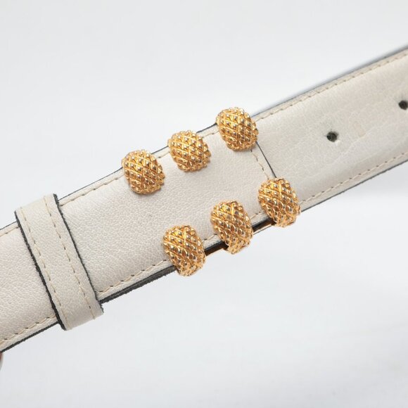 Vintage TILLA Leather Belt White Gold Studded Claw Pin Buckle Italy 80s Retro - Picture 11 of 11